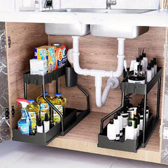 2 Tier Under Sink Storage Rack Sliding Drawer Organizer