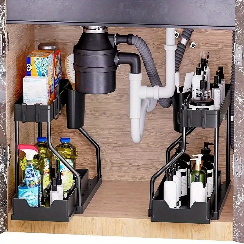 2 Tier Under Sink Storage Rack Sliding Drawer Organizer