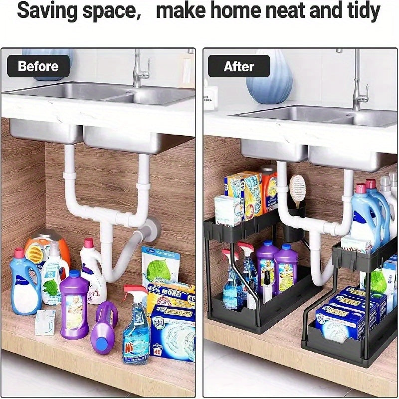 2 Tier Under Sink Storage Rack Sliding Drawer Organizer