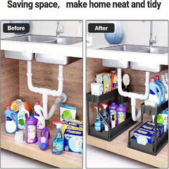 2 Tier Under Sink Storage Rack Sliding Drawer Organizer