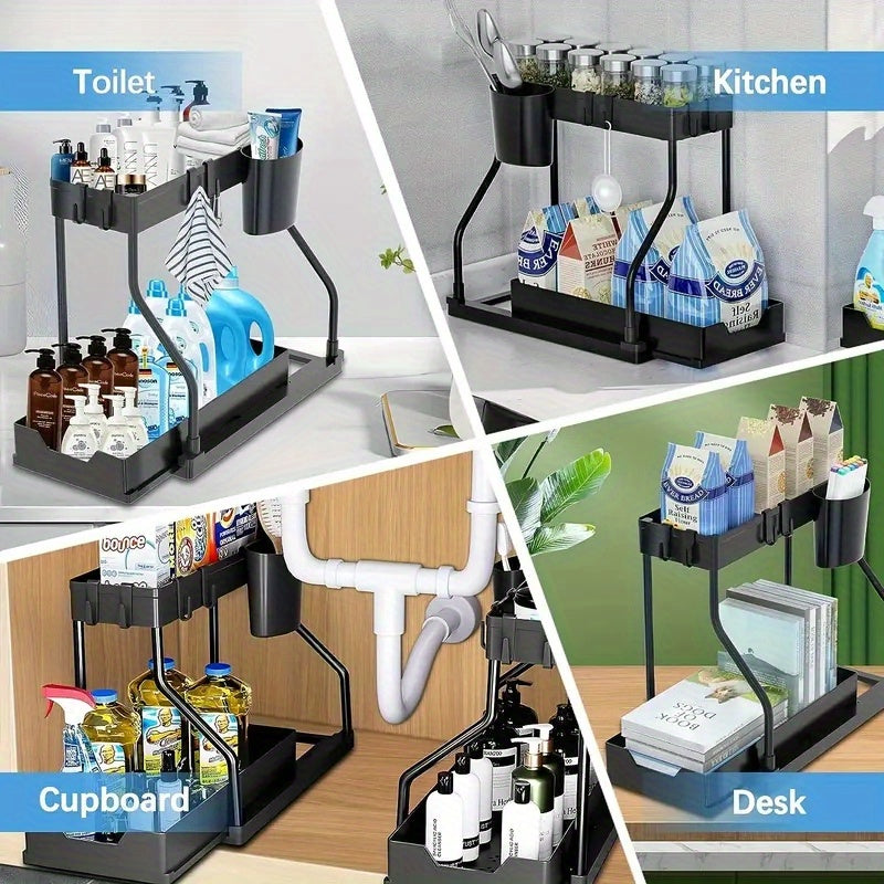 2 Tier Under Sink Storage Rack Sliding Drawer Organizer