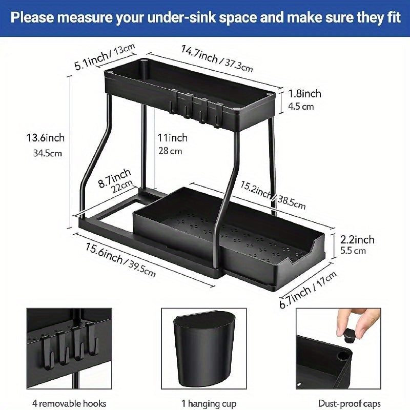 2 Tier Under Sink Storage Rack Sliding Drawer Organizer
