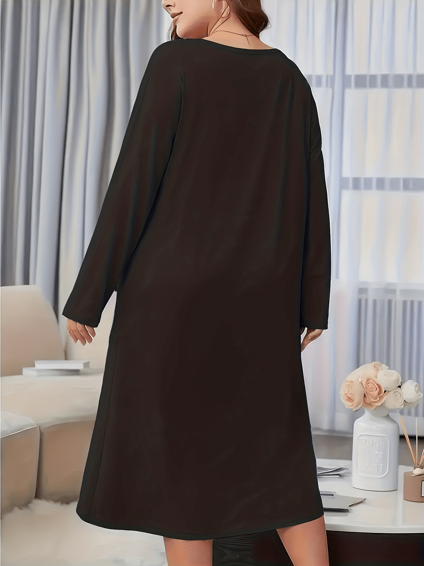  Women's Mouth & Money Print Long Sleeve Nightdress