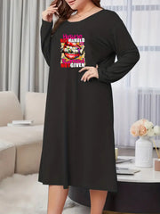  Women's Mouth & Money Print Long Sleeve Nightdress