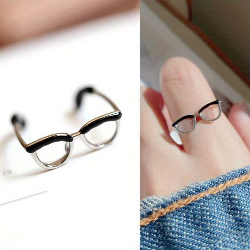 Enamel Forest Girl Adjustable Ring Glasses Ring