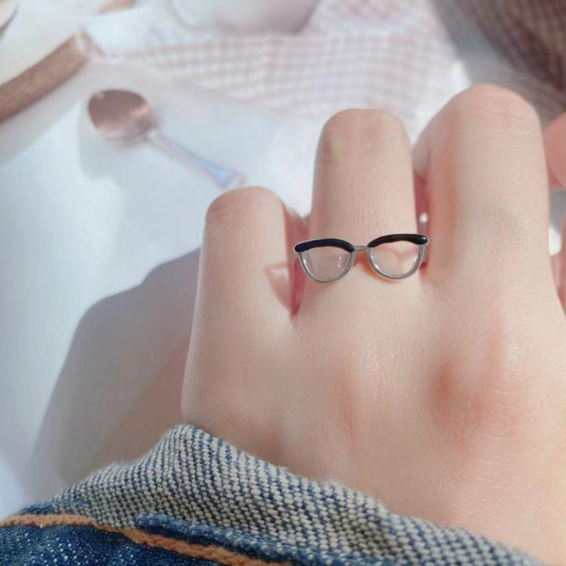 Enamel Forest Girl Adjustable Ring Glasses Ring
