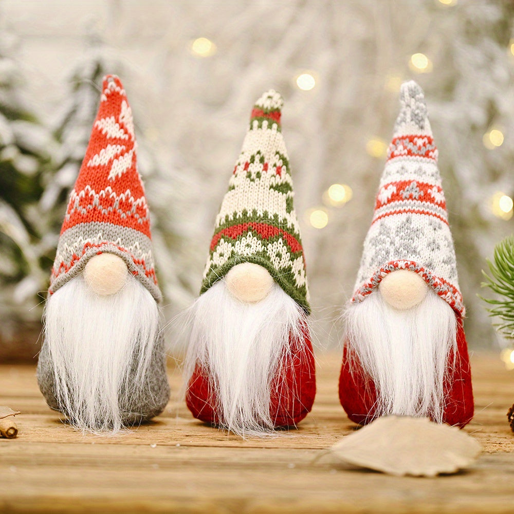 Christmas Gnome Ornament Knit Hat Mini Santa Long Beard Holiday Home Decor