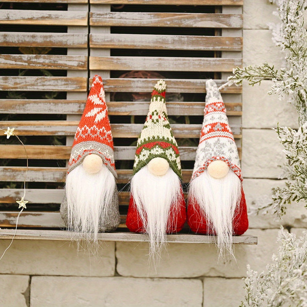 Christmas Gnome Ornament Knit Hat Mini Santa Long Beard Holiday Home Decor