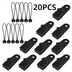 20pcs Waterproof Tent Clips & Ball Bungee Cords for Tarps, Tents, Covers