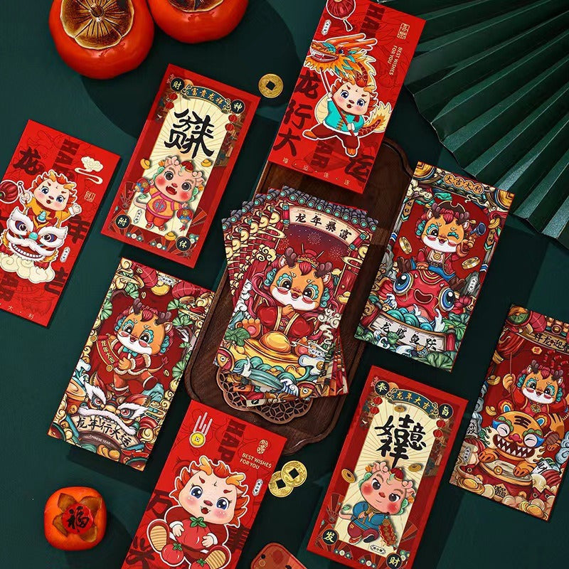 6pcs Year Envelopes Dragon Money Bag Happy New Year Red Envelope Cash Envelope