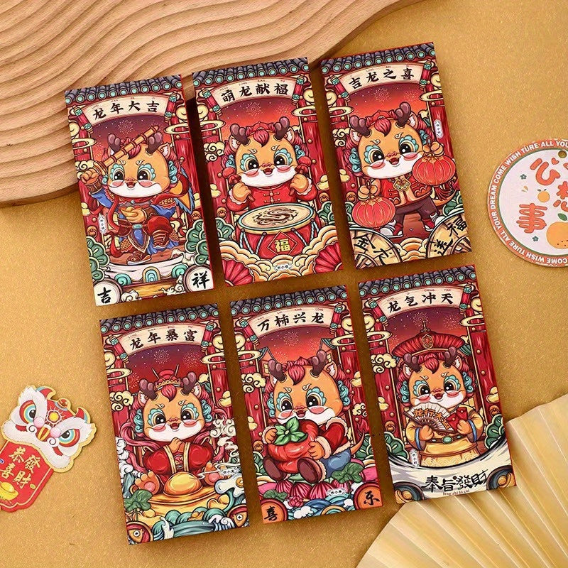6pcs Year Envelopes Dragon Money Bag Happy New Year Red Envelope Cash Envelope