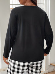  Snowman Drinks Print Long Sleeve Round Neck Stretch Tee