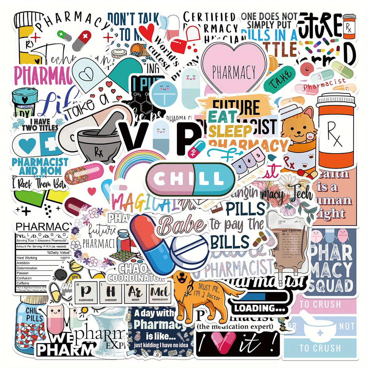 50pcs Cartoon Pharmacist Stickers for Laptops Mobile Phone