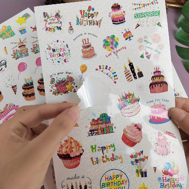 4pcs Happy Birthday Stickers Laser Glitter Cake Party Decoration