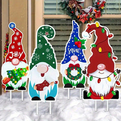 6pcs Christmas Gnome Garden Stake Hedge Top Decoration