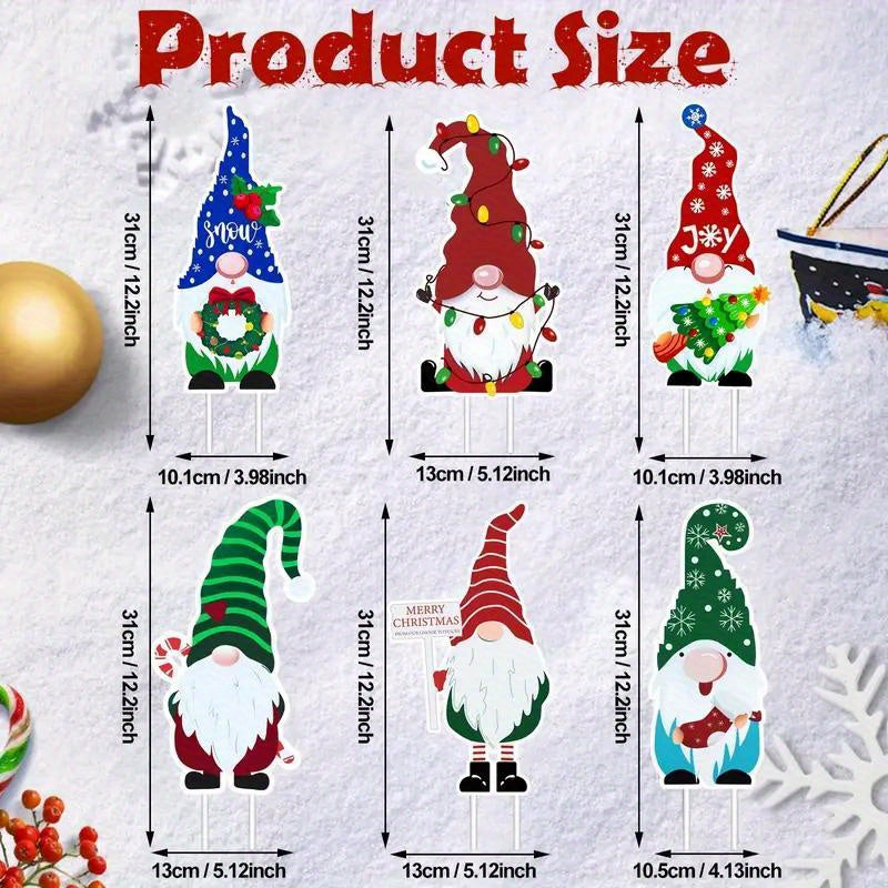6pcs Christmas Gnome Garden Stake Hedge Top Decoration