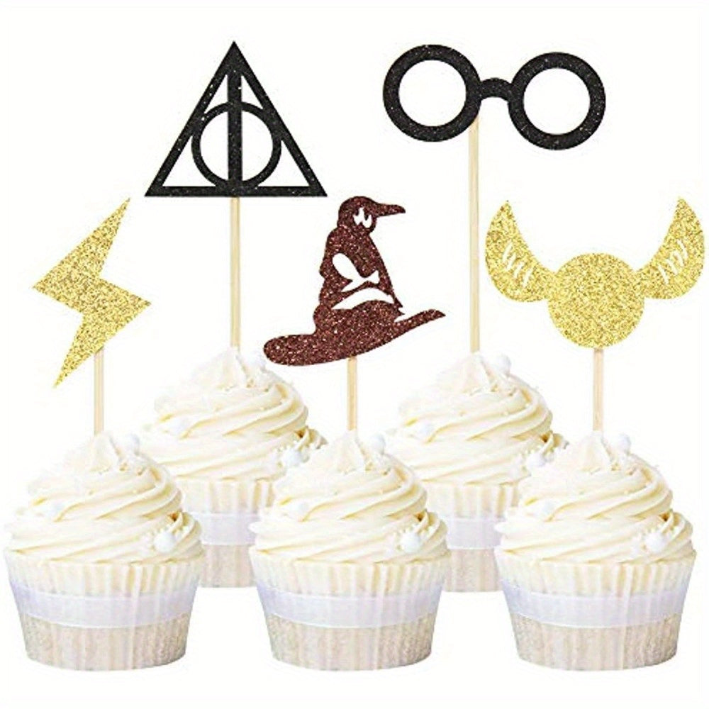 Glitter Wizard Cupcake Toppers Set for Birthday Party Cake Decoration