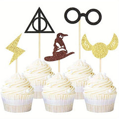 Glitter Wizard Cupcake Toppers Set for Birthday Party Cake Decoration
