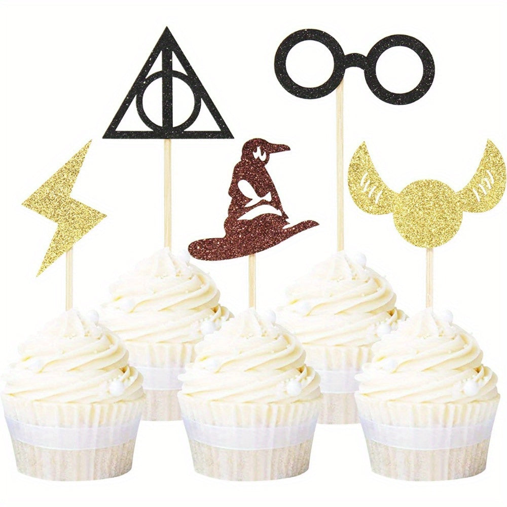 Glitter Wizard Cupcake Toppers Set for Birthday Party Cake Decoration