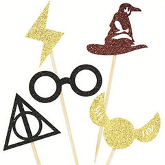 Glitter Wizard Cupcake Toppers Set for Birthday Party Cake Decoration