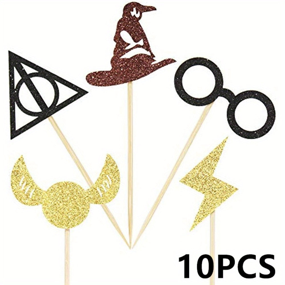 Glitter Wizard Cupcake Toppers Set for Birthday Party Cake Decoration