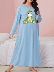  Dinosaur Print Nightdress Long Sleeve Loose Fit