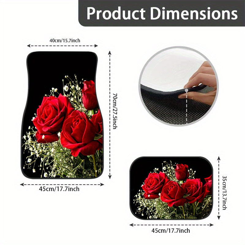 4pcs Rose Flowers Pattern Car Seat Covers Front Rear Seat Mat Car Accessories