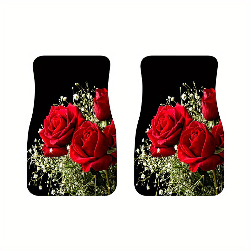 4pcs Rose Flowers Pattern Car Seat Covers Front Rear Seat Mat Car Accessories