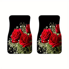 4pcs Rose Flowers Pattern Car Seat Covers Front Rear Seat Mat Car Accessories