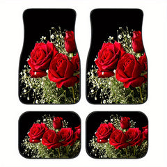 4pcs Rose Flowers Pattern Car Seat Covers Front Rear Seat Mat Car Accessories