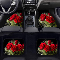 4pcs Rose Flowers Pattern Car Seat Covers Front Rear Seat Mat Car Accessories