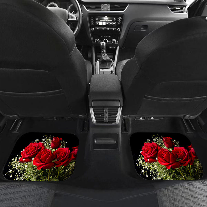 4pcs Rose Flowers Pattern Car Seat Covers Front Rear Seat Mat Car Accessories