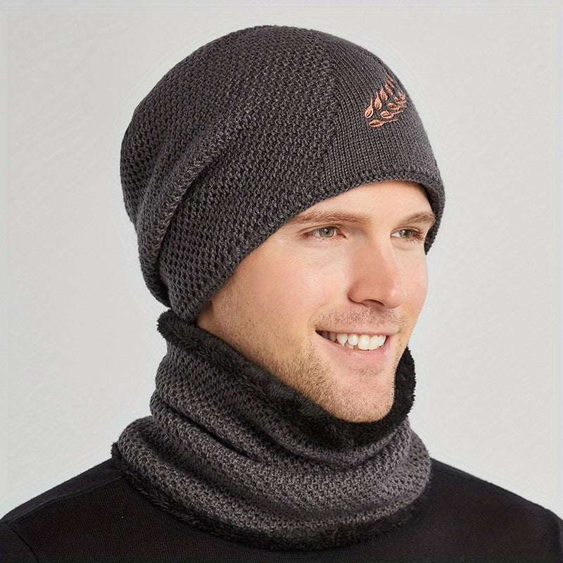 Winter Beanie Hat & Scarf Set for Men Warm Knitted Hat