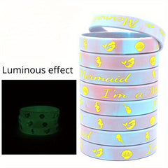 6 Pcs Mermaid Pattern Glow Silicone Bracelets - 20 32x1