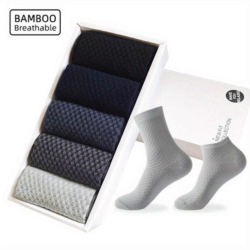 5 Pairs Men's Bamboo Fiber Crew Socks Comfortable All Seasons Casual Socks