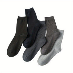5 Pairs Men's Bamboo Fiber Crew Socks Comfortable All Seasons Casual Socks