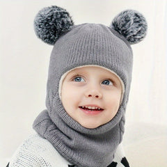 Winter Kids Hat & Scarf 2-in-1 Knitted Ear Protection Head Cover