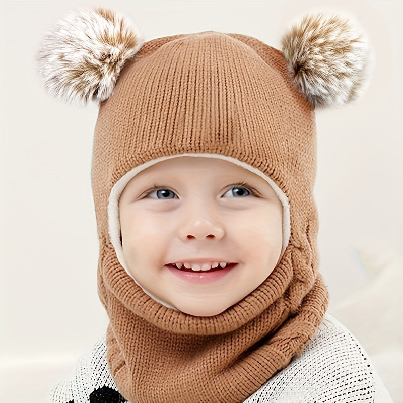Winter Kids Hat & Scarf 2-in-1 Knitted Ear Protection Head Cover