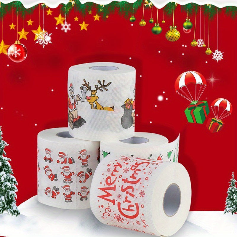 4pcs Christmas Print Roll Paper Decorations Merry Christmas Toilet Paper