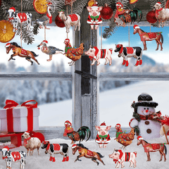 24pcs Christmas Farm Animal Decorations Set for Outdoor Party with Rope
