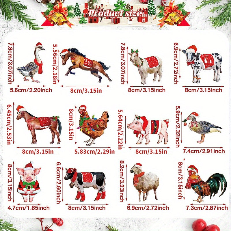 24pcs Christmas Farm Animal Decorations Set for Outdoor Party with Rope