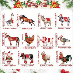 24pcs Christmas Farm Animal Decorations Set for Outdoor Party with Rope