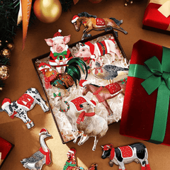 24pcs Christmas Farm Animal Decorations Set for Outdoor Party with Rope