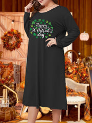  Lounge Dress Women's Letter & Clover Long Sleeve Tee Sleep Dress