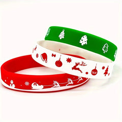 5pcs Christmas Silicone Bracelets Rubber Band Holiday Wrist Bands Party Favors