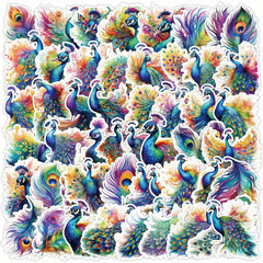 50pcs Peacock Luggage Stickers for Stationery Books Laptops Cups Mobile Cases