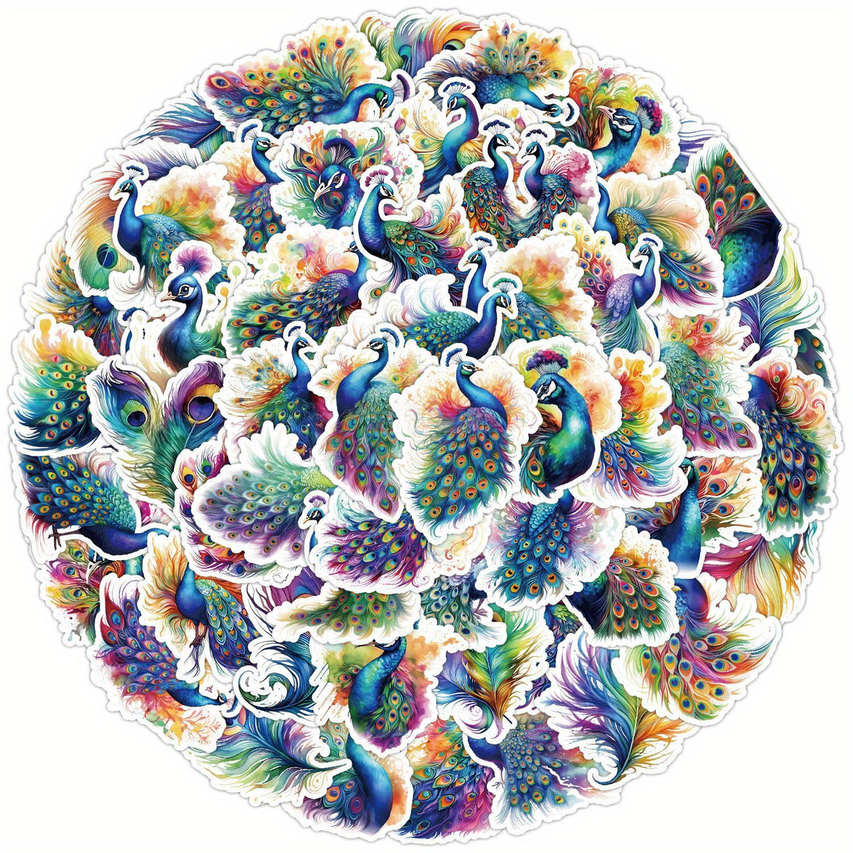 50pcs Peacock Luggage Stickers for Stationery Books Laptops Cups Mobile Cases