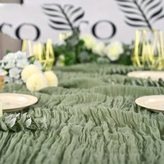 Green Balinese Pleated Table Runner Solid Table Cover