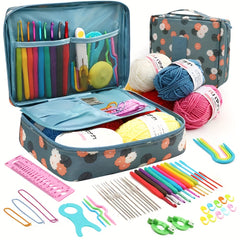 Flowers Printing Storage Bag Crochet Tools Organizer Portable Cosmetic Bag