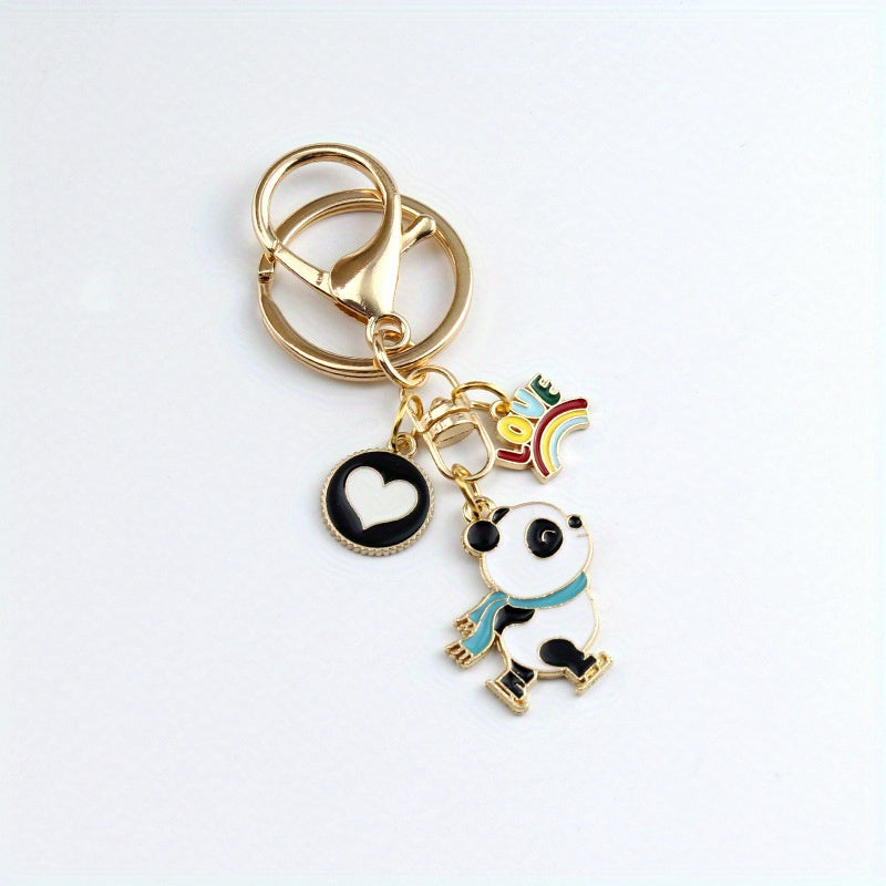 Cute Skating Panda Alloy Keychain Bag Charm Pendant